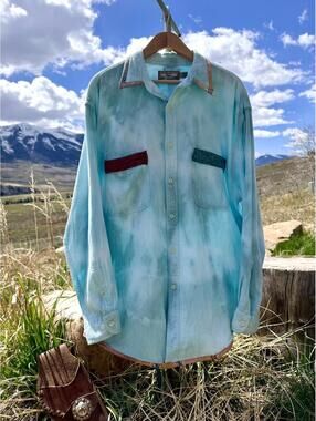 Upcycled American Territory Tie Dye Western Patch Button Down (L)